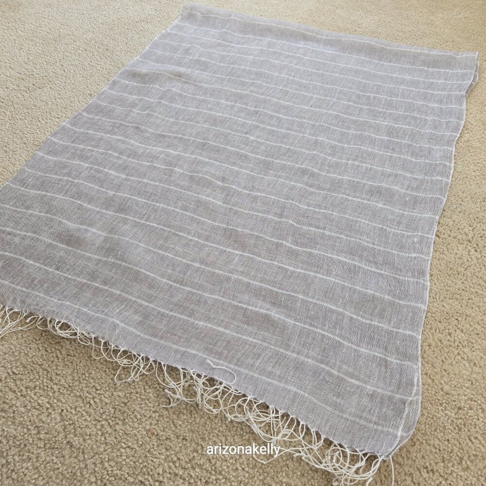 Linen Scarf Tan With White Stripes - Picture 9 of 9